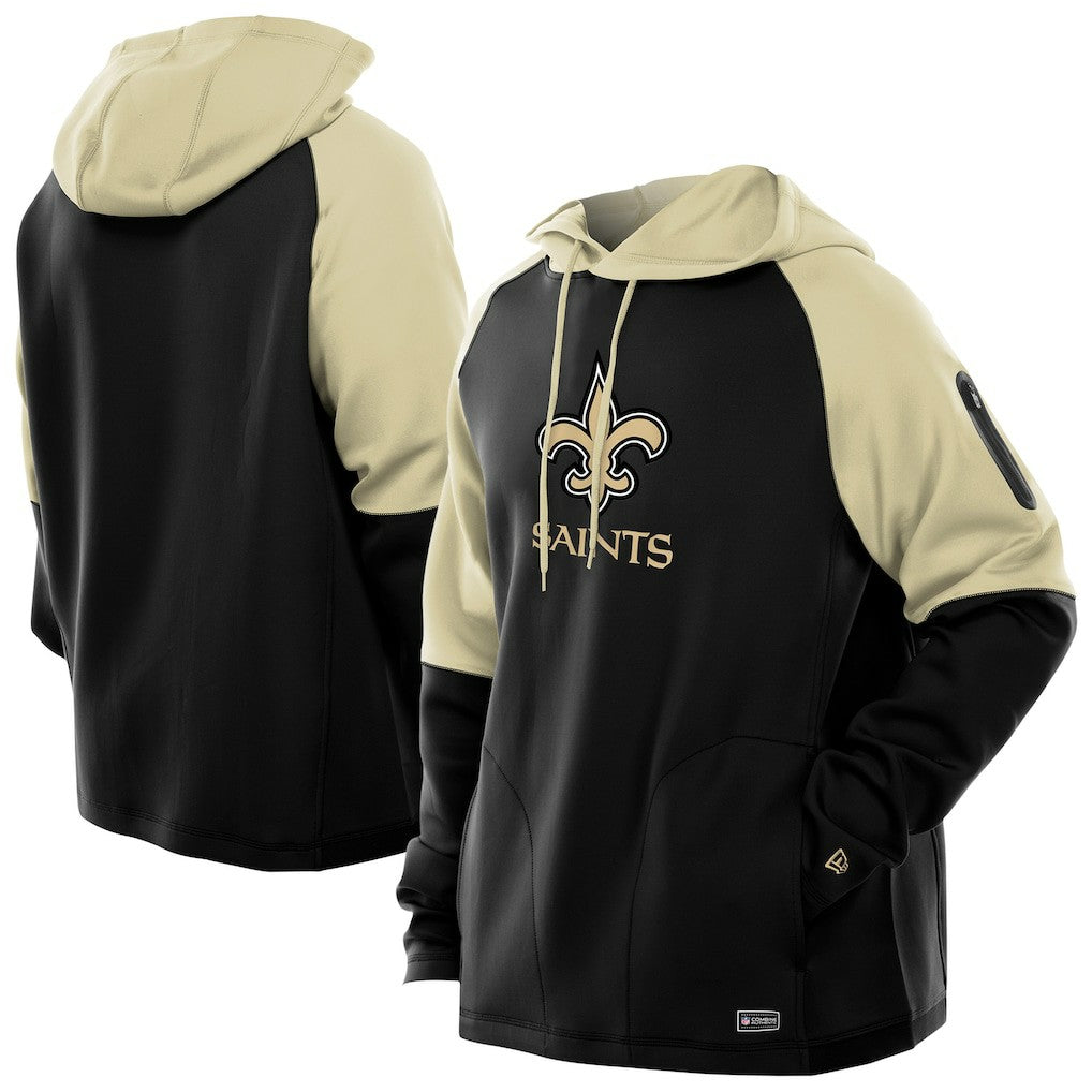 New Orleans Saints New Era Combine Authentic Color Block Raglan Pullover Hoodie Black