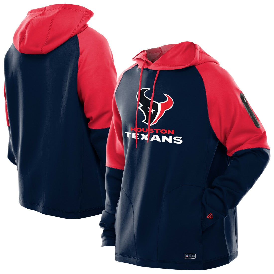 Houston Texans New Era Combine Authentic Color Block Raglan Pullover Hoodie Navy