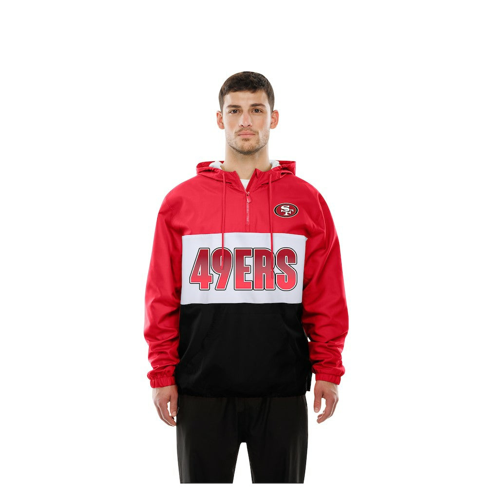 San Francisco 49ers New Era Ripstop Quarter-Zip Hooded Windbreaker Scarlet