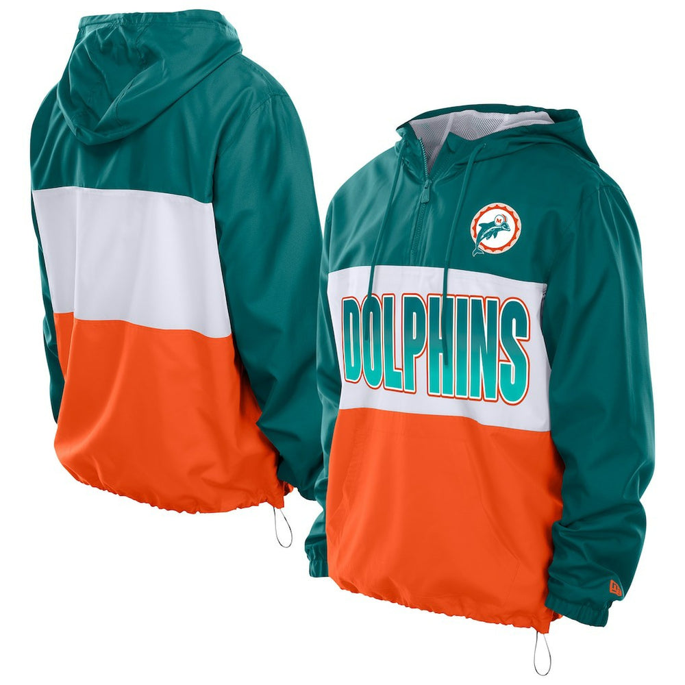 Miami Dolphins New Era Ripstop Quarter-Zip Hooded Windbreaker Aqua