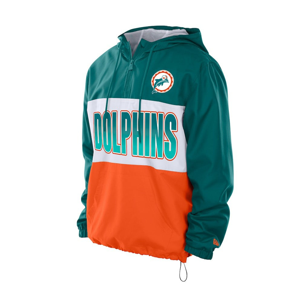 Miami Dolphins New Era Ripstop Quarter-Zip Hooded Windbreaker Aqua