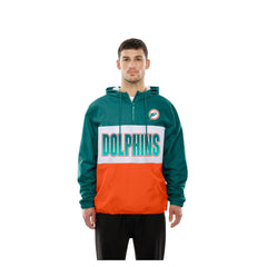 Miami Dolphins New Era Ripstop Quarter-Zip Hooded Windbreaker Aqua