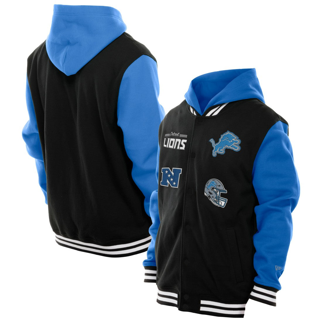 Detroit Lions New Era Full-Snap Fleece Hoodie Jacket Black
