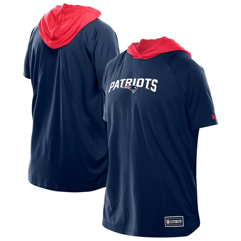 New England Patriots New Era Combine Authentic Hooded Raglan Short-Sleeve T-Shirt Navy
