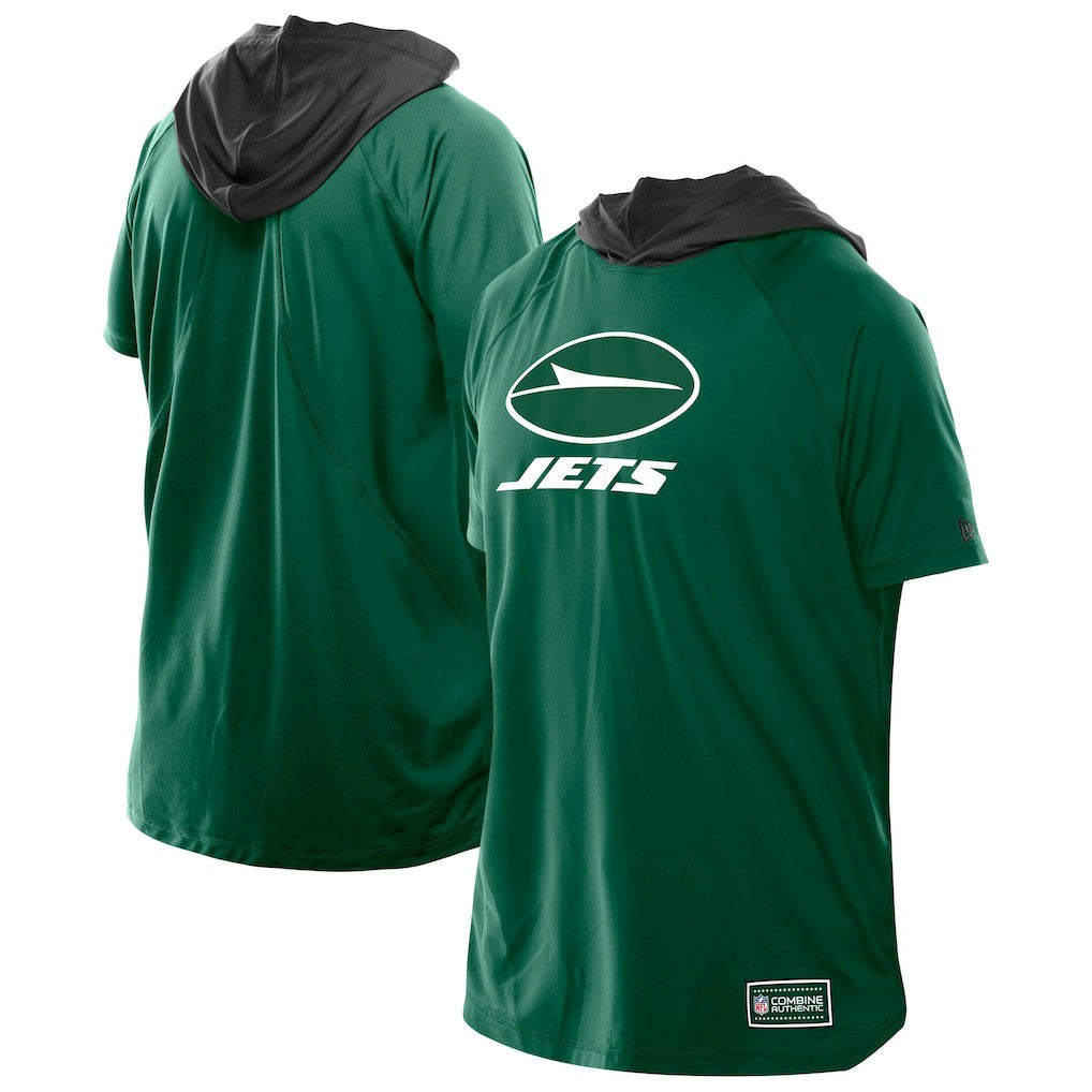 New York Jets New Era Combine Authentic Hooded Raglan Short-Sleeve T-Shirt Green