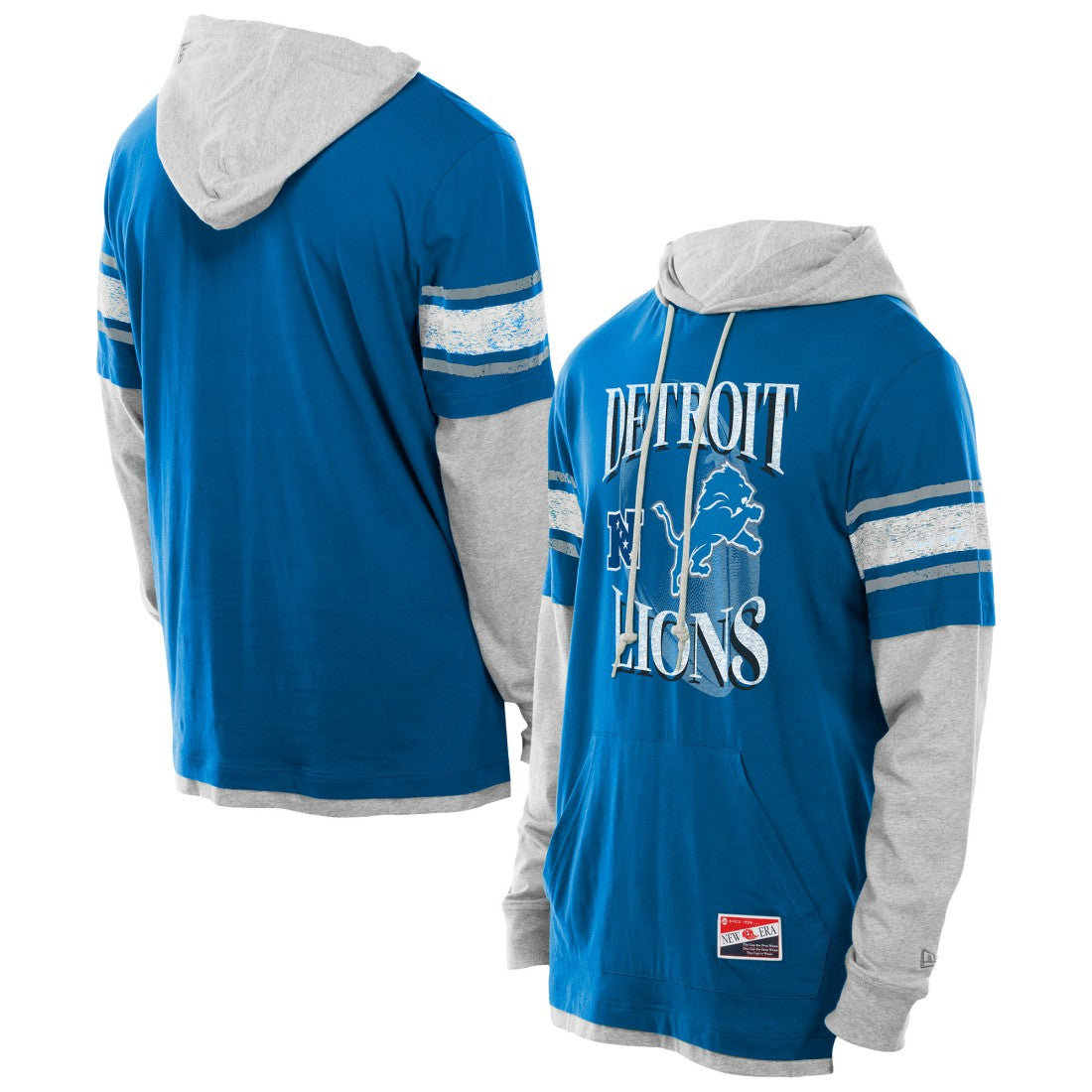 Detroit Lions New Era Twofer Layered Long Sleeve Hoodie T-Shirt Blue