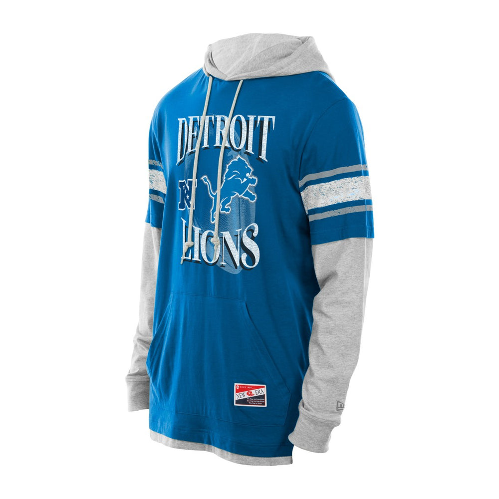 Detroit Lions New Era Twofer Layered Long Sleeve Hoodie T-Shirt Blue