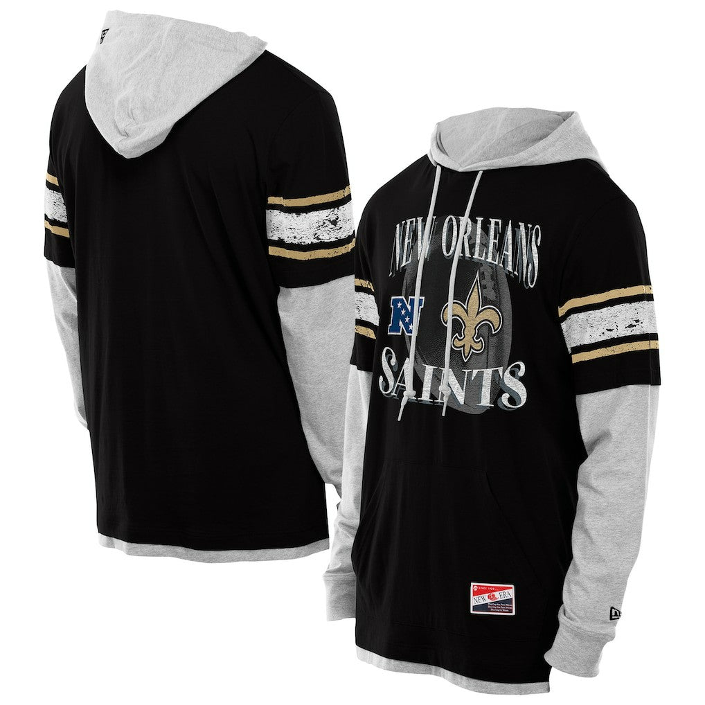 New Orleans Saints New Era Twofer Layered Long Sleeve Hoodie T-Shirt Black