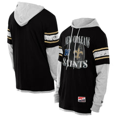 New Orleans Saints New Era Twofer Layered Long Sleeve Hoodie T-Shirt Black