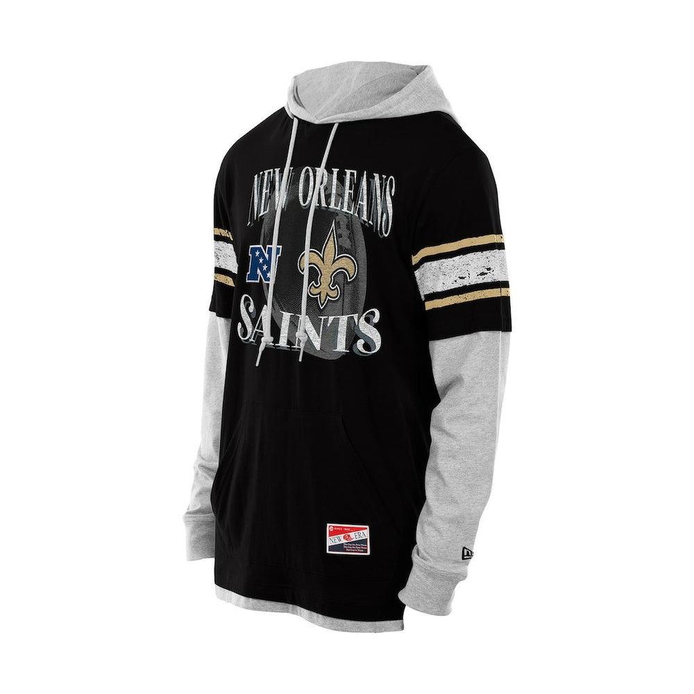 New Orleans Saints New Era Twofer Layered Long Sleeve Hoodie T-Shirt Black