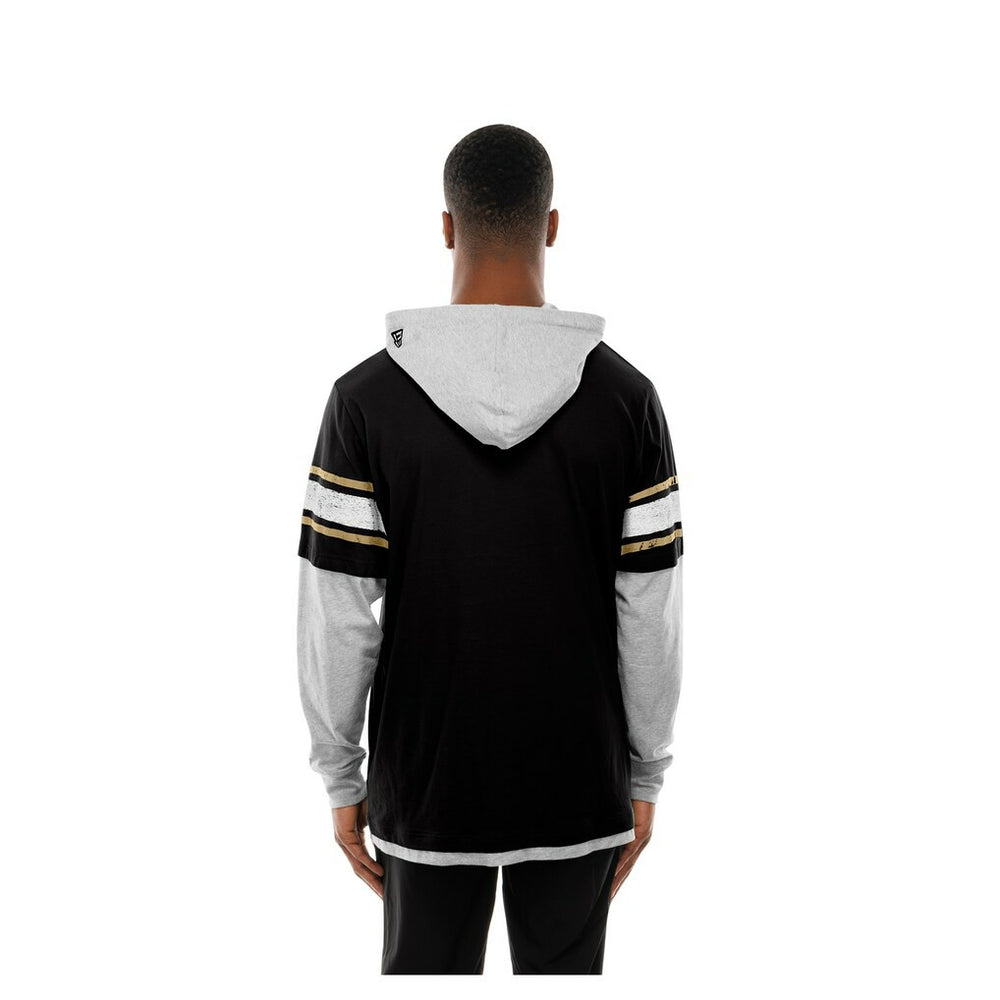 New Orleans Saints New Era Twofer Layered Long Sleeve Hoodie T-Shirt Black