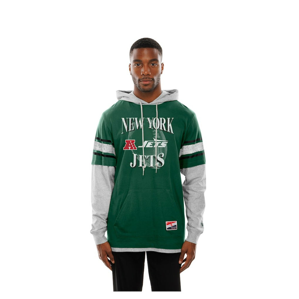 New York Jets New Era Twofer Layered Long Sleeve Hoodie T-Shirt Green