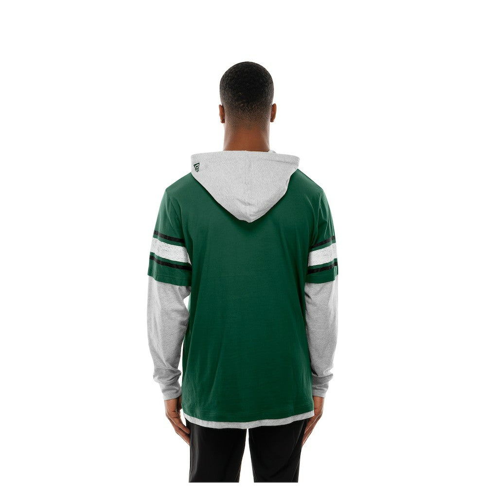 New York Jets New Era Twofer Layered Long Sleeve Hoodie T-Shirt Green