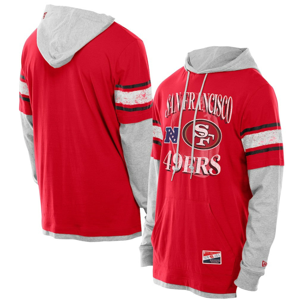 San Francisco 49ers New Era Twofer Layered Long Sleeve Hoodie T-Shirt Scarlet