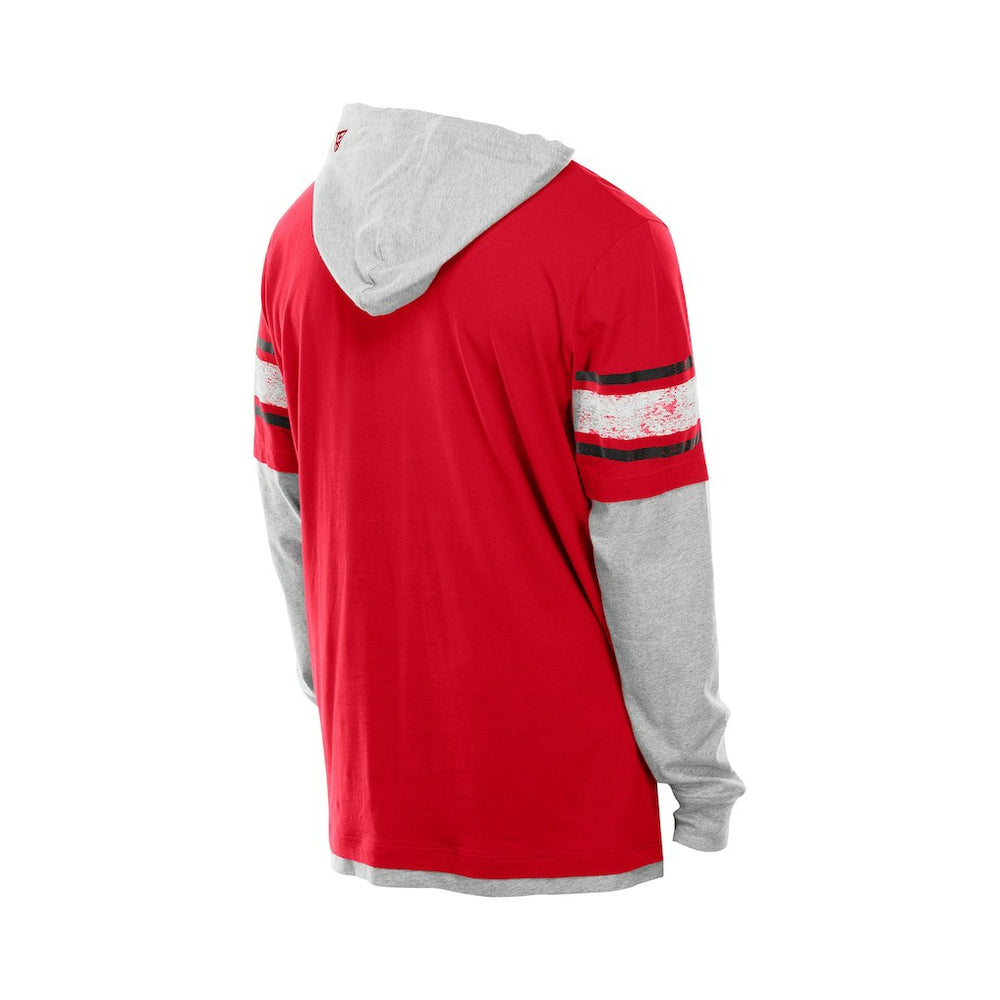 San Francisco 49ers New Era Twofer Layered Long Sleeve Hoodie T-Shirt Scarlet