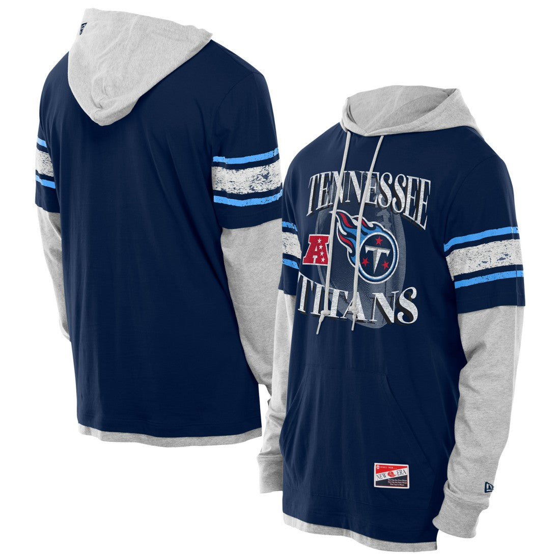 Tennessee Titans New Era Twofer Layered Long Sleeve Hoodie T-Shirt Navy