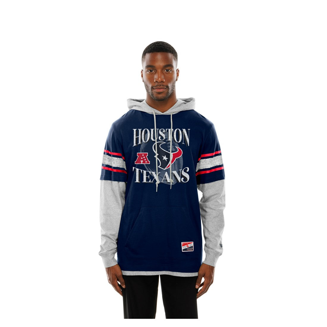 Houston Texans New Era Twofer Layered Long Sleeve Hoodie T-Shirt Navy
