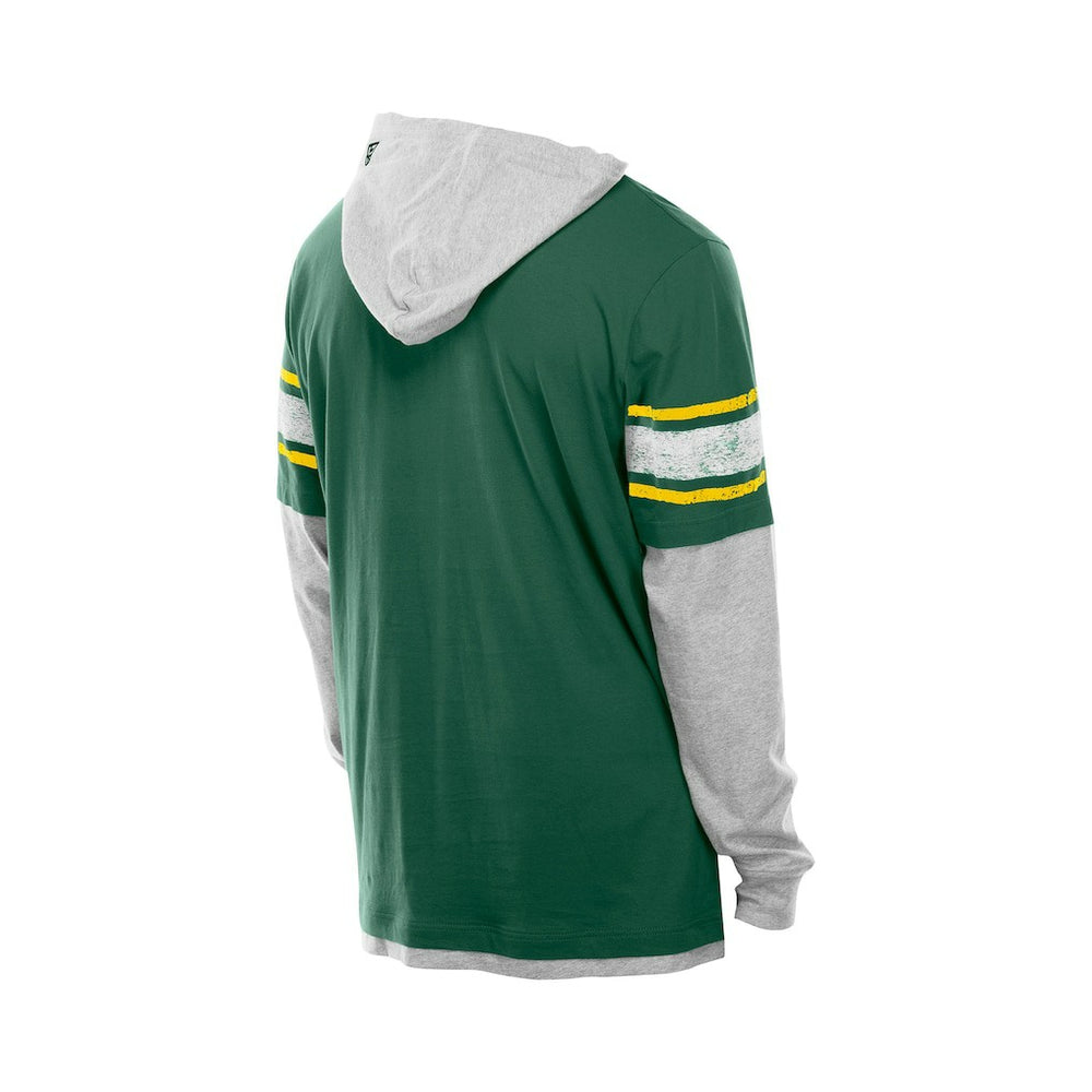 Green Bay Packers New Era Twofer Layered Long Sleeve Hoodie T-Shirt Green