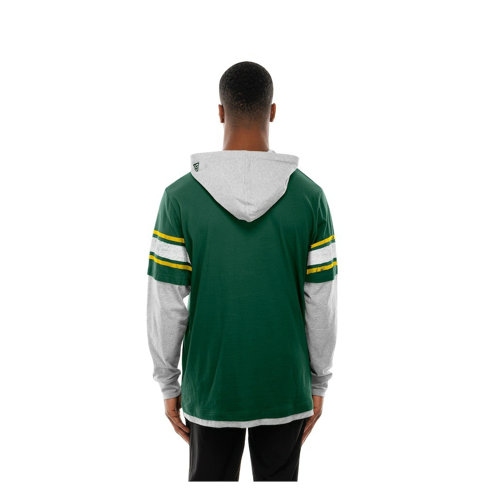 Green Bay Packers New Era Twofer Layered Long Sleeve Hoodie T-Shirt Green