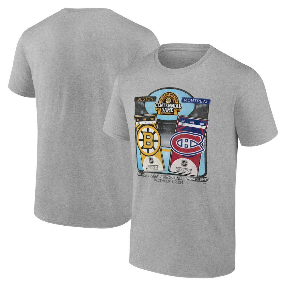 Boston Bruins vs. Montreal Canadiens Centennial Game Matchup T-Shirt - Heather Gray - NHL 202633193