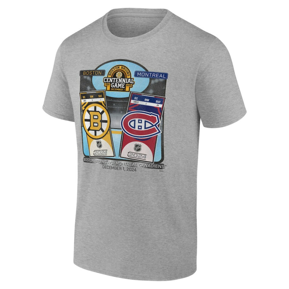 Boston Bruins vs. Montreal Canadiens Centennial Game Matchup T-Shirt - Heather Gray - NHL 202633193