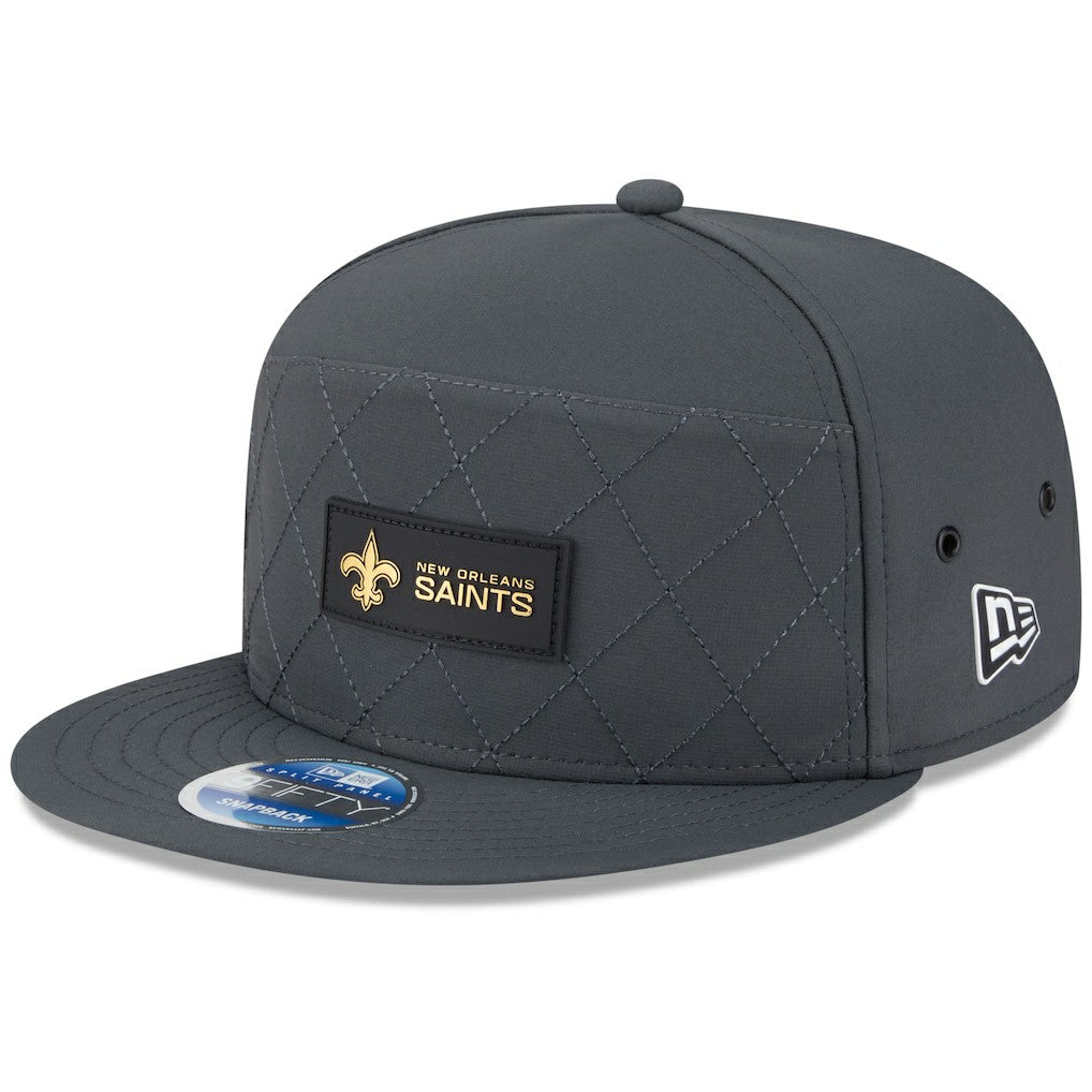 New Orleans Saints New Era 2025 Sideline Cold Weather Split Panel 9FIFTY Snapback Hat Charcoal