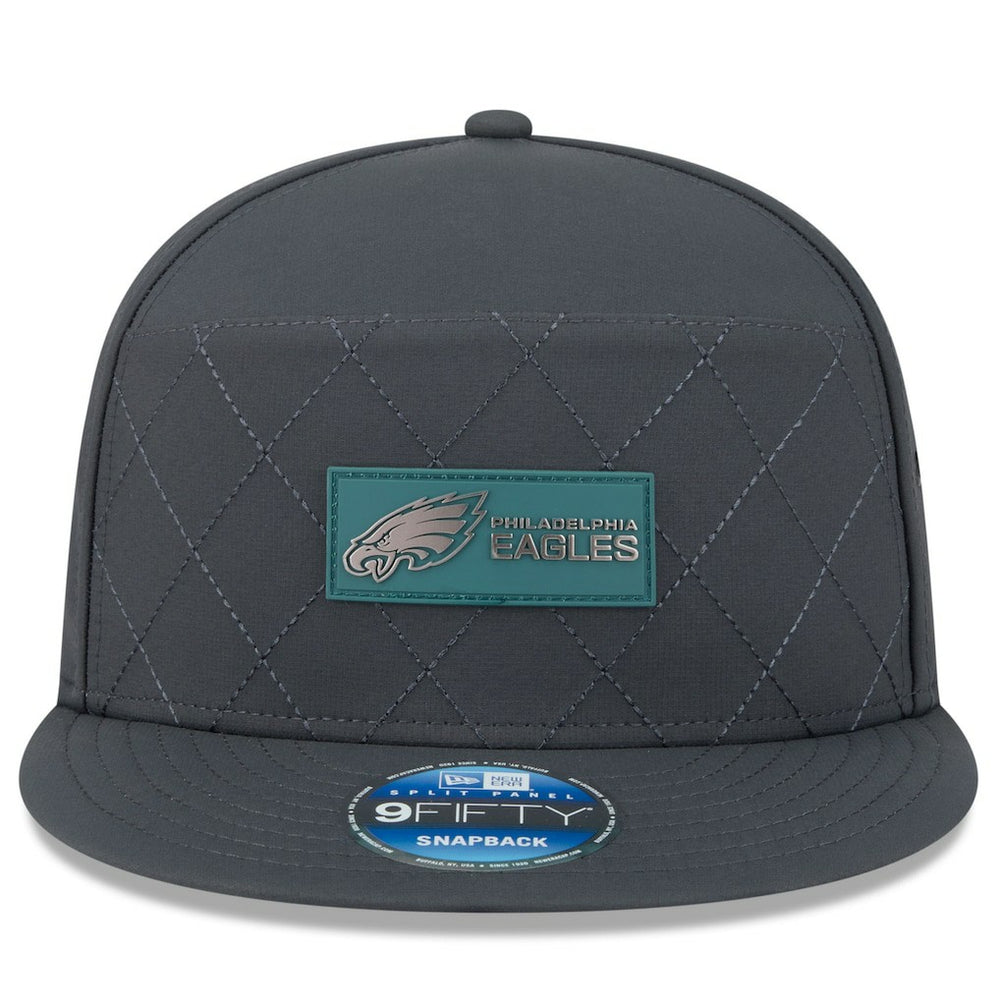 Philadelphia Eagles New Era 2025 Sideline Cold Weather Split Panel 9FIFTY Snapback Hat Charcoal