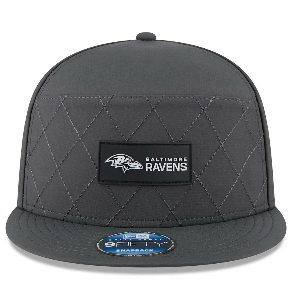 Baltimore Ravens New Era 2025 Sideline Cold Weather Split Panel 9FIFTY Snapback Hat Charcoal