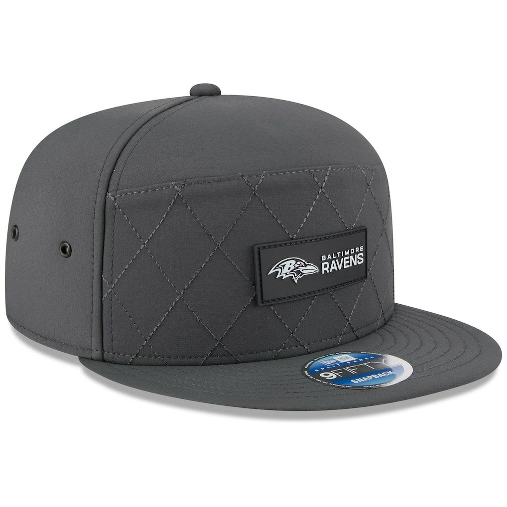 Baltimore Ravens New Era 2025 Sideline Cold Weather Split Panel 9FIFTY Snapback Hat Charcoal