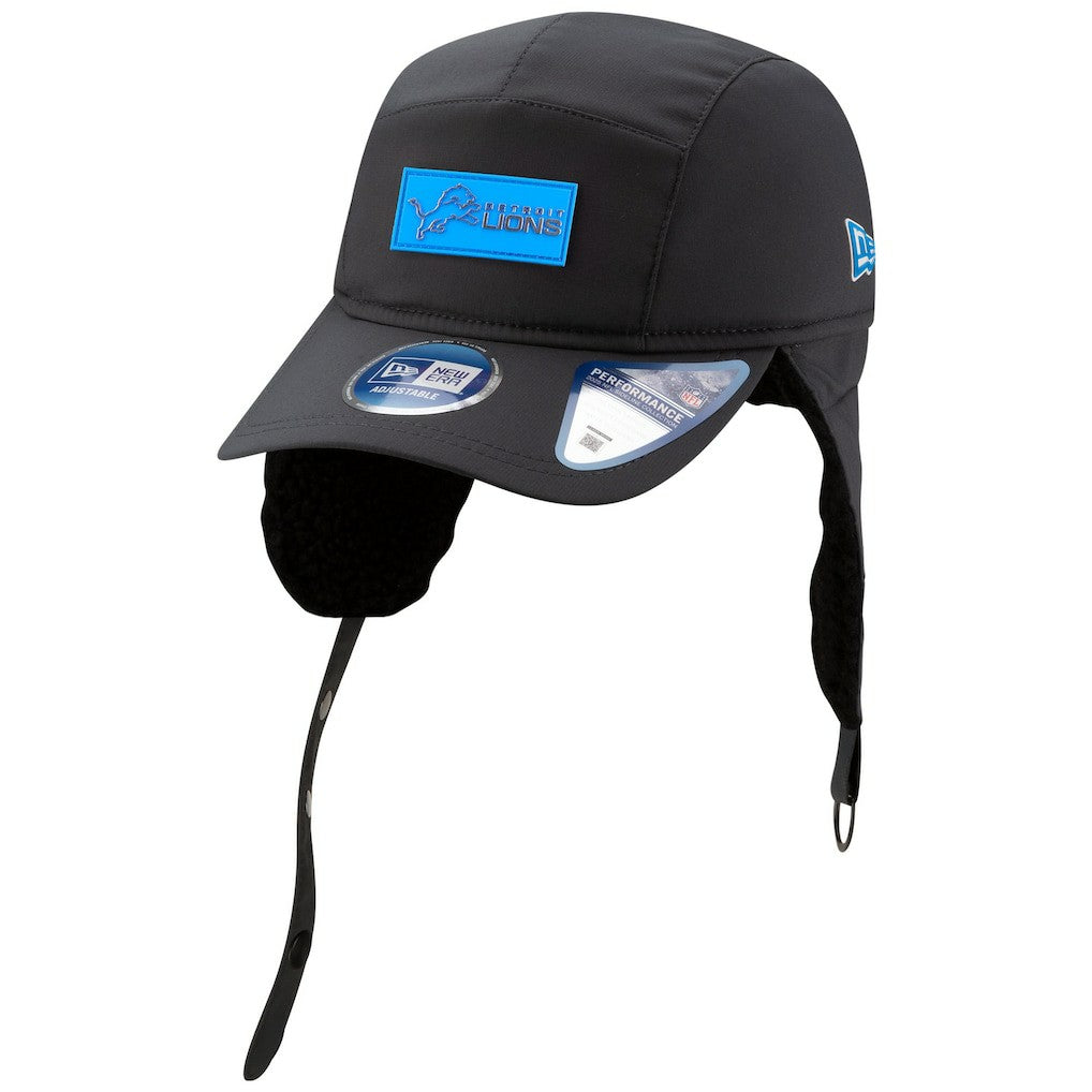 Detroit Lions New Era 2025 Sideline Cold Weather Runner Dog Ear Adjustable Hat Charcoal