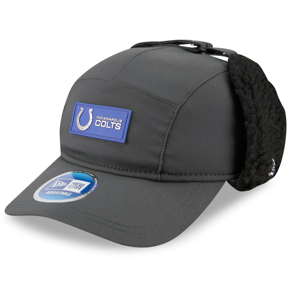 Indianapolis Colts New Era 2025 Sideline Cold Weather Runner Dog Ear Adjustable Hat Charcoal