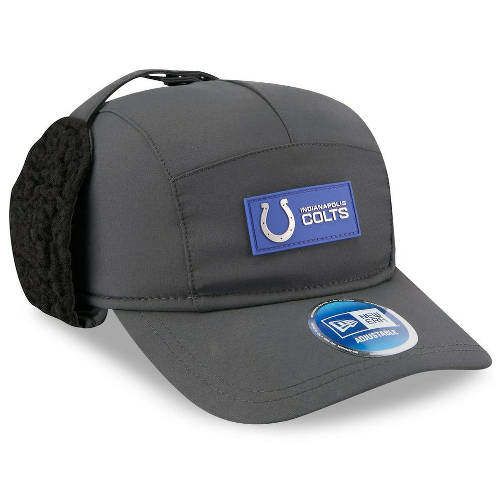 Indianapolis Colts New Era 2025 Sideline Cold Weather Runner Dog Ear Adjustable Hat Charcoal