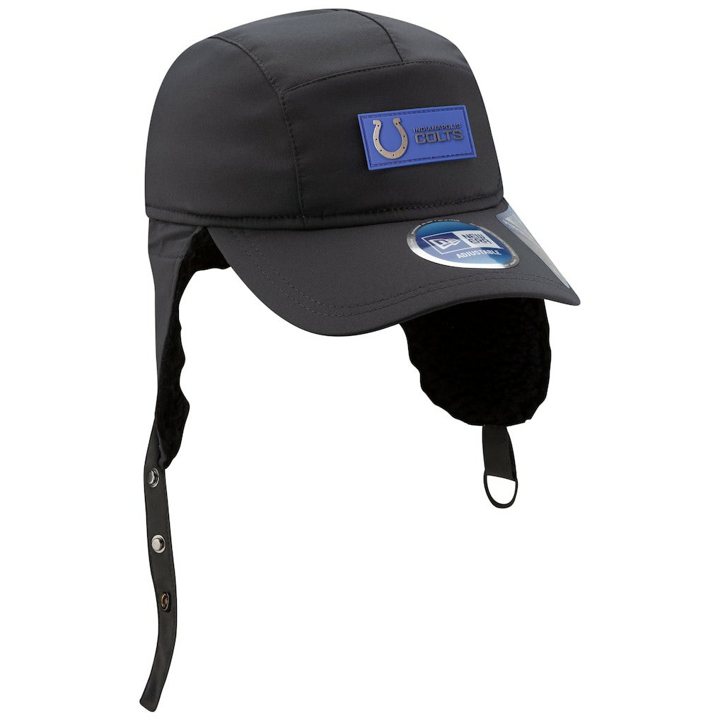 Indianapolis Colts New Era 2025 Sideline Cold Weather Runner Dog Ear Adjustable Hat Charcoal