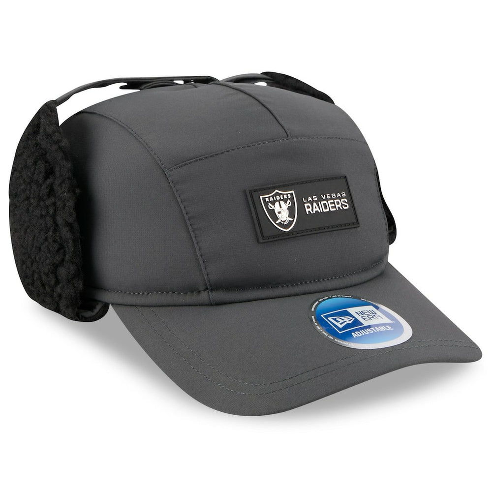 Las Vegas Raiders New Era 2025 Sideline Cold Weather Runner Dog Ear Adjustable Hat Charcoal