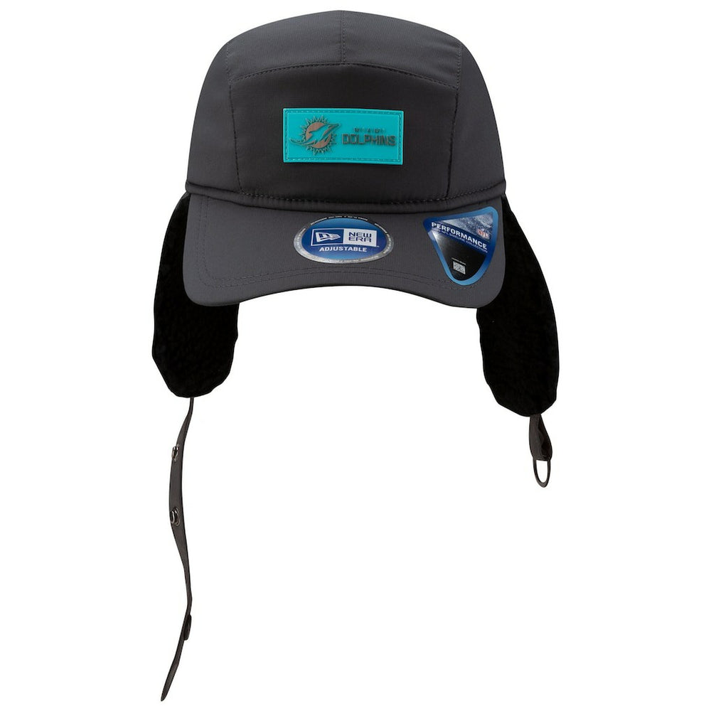 Miami Dolphins New Era 2025 Sideline Cold Weather Runner Dog Ear Adjustable Hat Charcoal