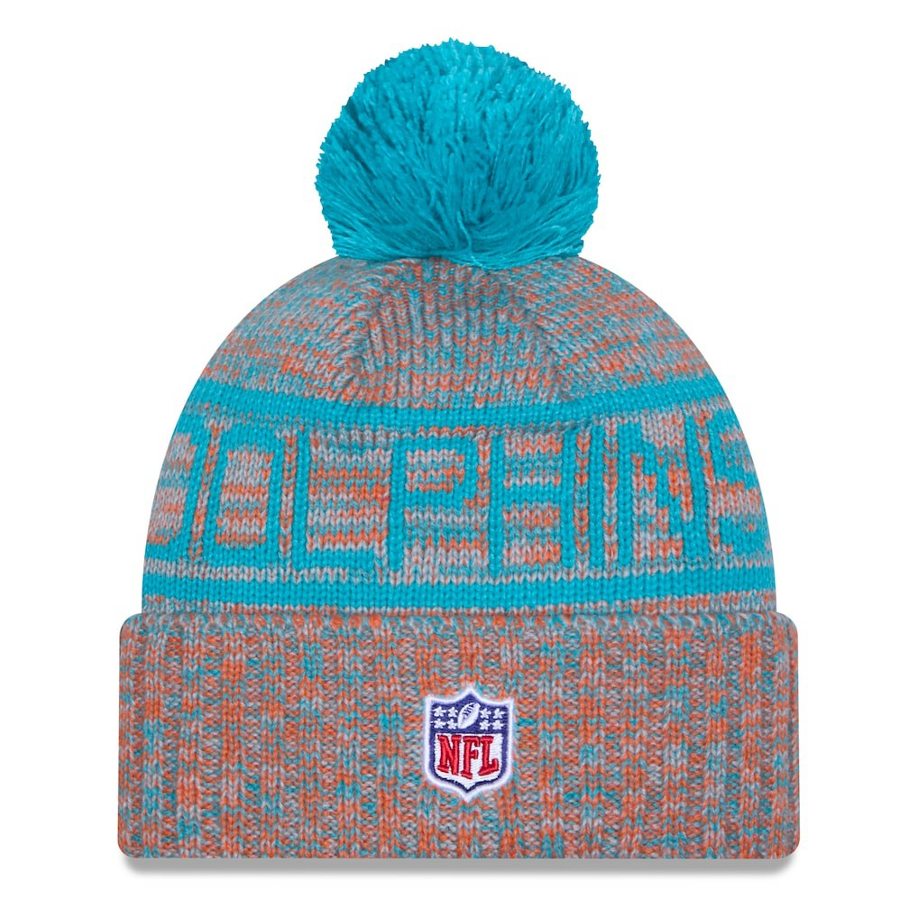 Miami Dolphins New Era 2025 Sideline Cold Weather Cuffed Knit Hat with Pom Orange