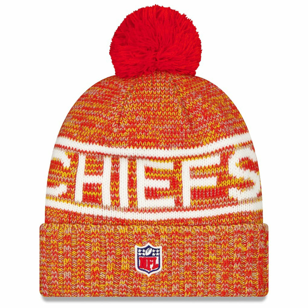 Kansas City Chiefs New Era 2025 Sideline Cold Weather Cuffed Knit Hat with Pom Red