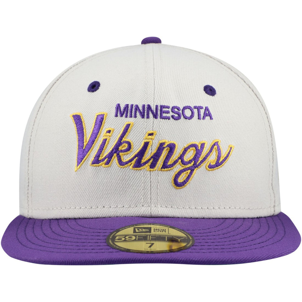 Minnesota Vikings New Era Historic Script 59FIFTY Fitted Hat Cream/Purple