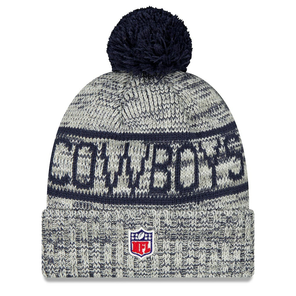 Dallas Cowboys New Era 2025 Sideline Cold Weather Cuffed Knit Hat with Pom Gray
