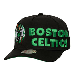 Boston Celtics Busted Logo Wordmark Wrap-Around Pro Pinch Adjustable Hat Black | Mitchell & Ness for sale