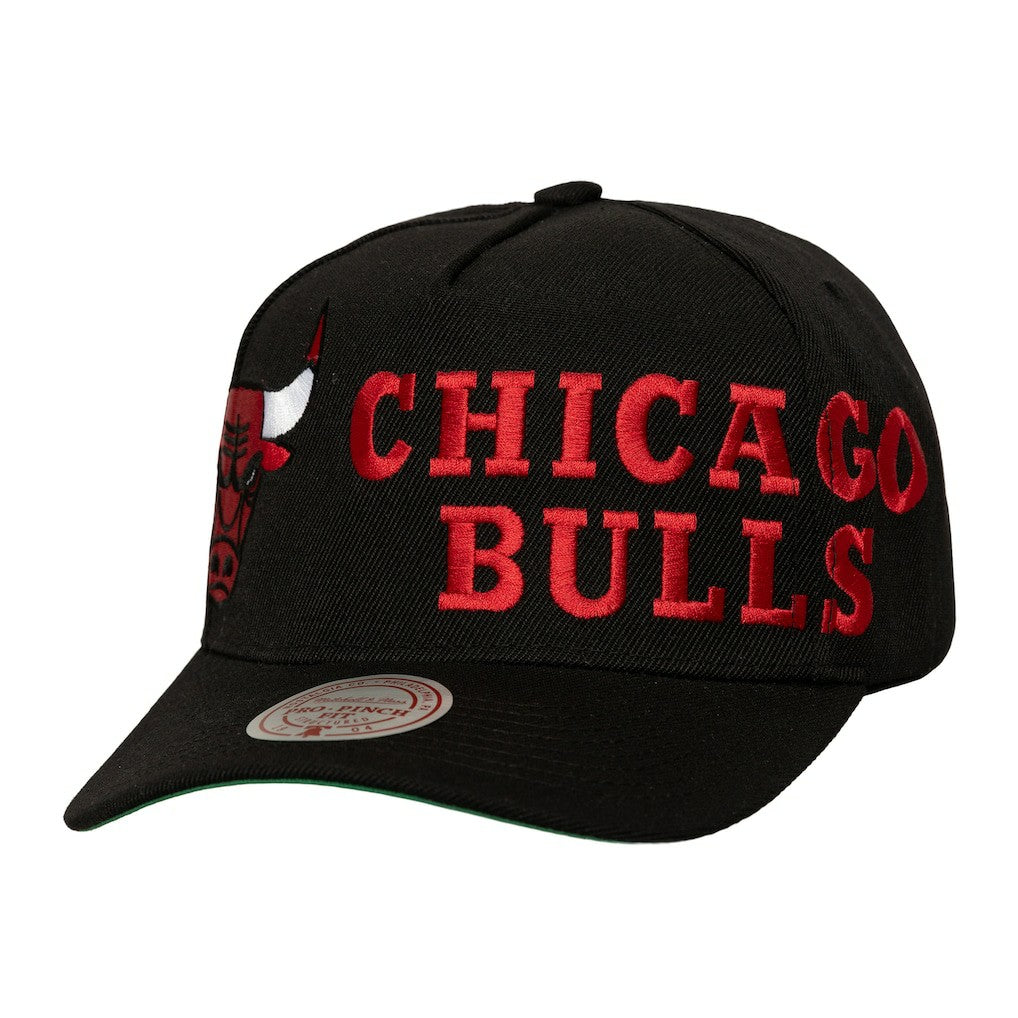 Chicago Bulls Busted Logo Wordmark Wrap-Around Pro Pinch Adjustable Hat Black | Mitchell & Ness outlet