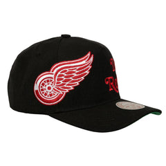 Detroit Red Wings Mitchell & Ness Busted Logo Wordmark Wrap-Around Pro Pinch Adjustable Hat - Black - NHL 202641037