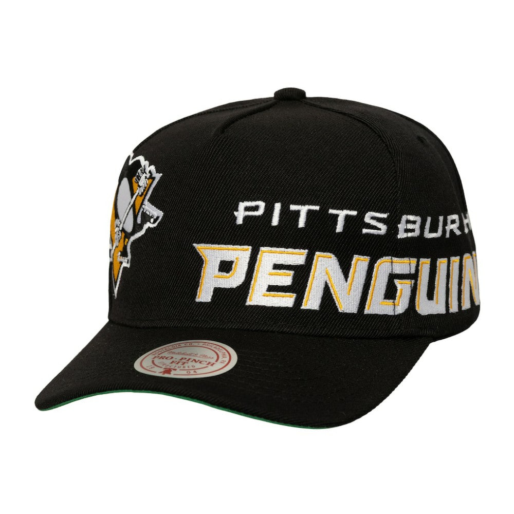 Pittsburgh Penguins Mitchell & Ness Busted Logo Wordmark Wrap-Around Pro Pinch Adjustable Hat - Black - NHL 202641041