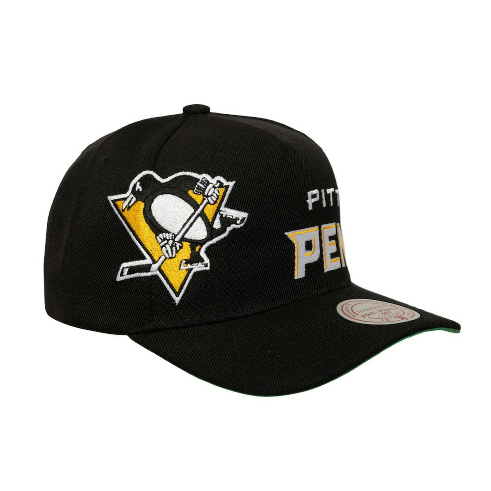 Pittsburgh Penguins Mitchell & Ness Busted Logo Wordmark Wrap-Around Pro Pinch Adjustable Hat - Black - NHL 202641041