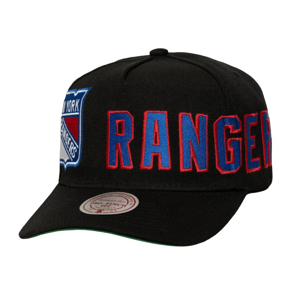 New York Rangers Mitchell & Ness Busted Logo Wordmark Wrap-Around Pro Pinch Adjustable Hat - Black - NHL 202641043