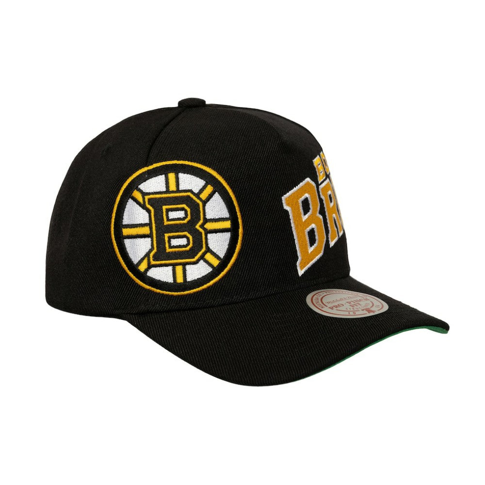 Boston Bruins Mitchell & Ness Busted Logo Wordmark Wrap-Around Pro Pinch Adjustable Hat - Black - NHL 202641047