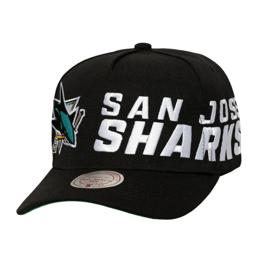 San Jose Sharks Mitchell & Ness Busted Logo Wordmark Wrap-Around Pro Pinch Adjustable Hat - Black - NHL 202641048