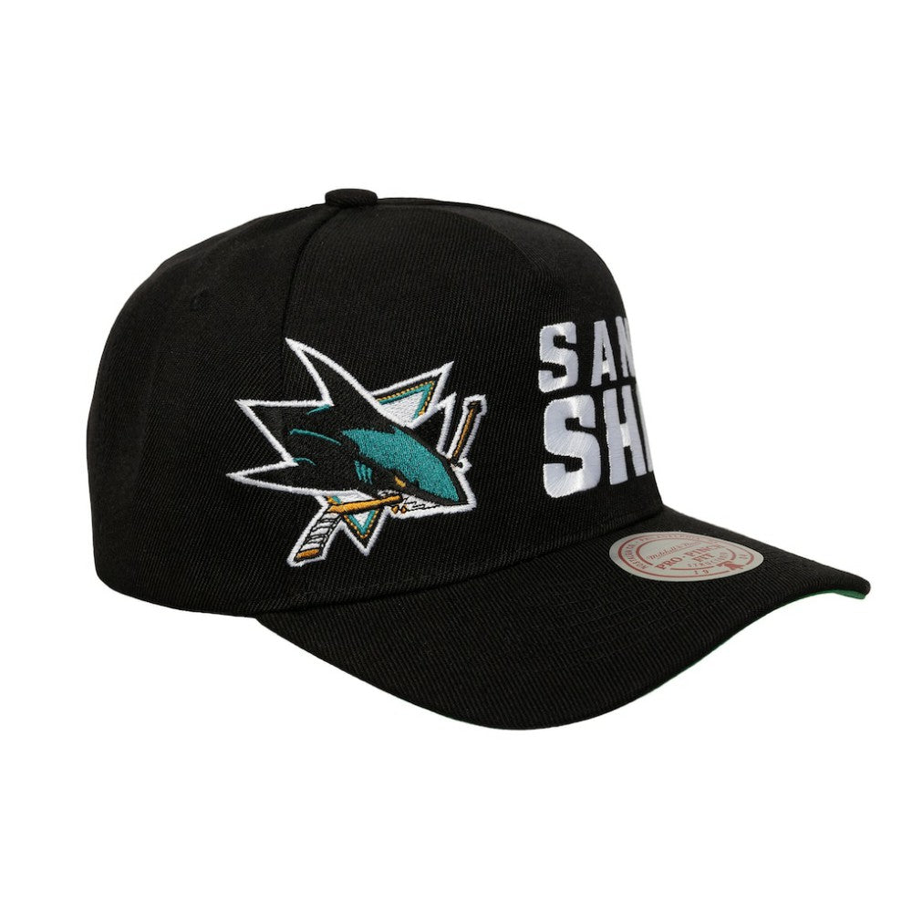 San Jose Sharks Mitchell & Ness Busted Logo Wordmark Wrap-Around Pro Pinch Adjustable Hat - Black - NHL 202641048