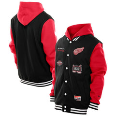 Detroit Red Wings New Era Full-Snap Fleece Hoodie Jacket - Black/Red - NHL 202641114