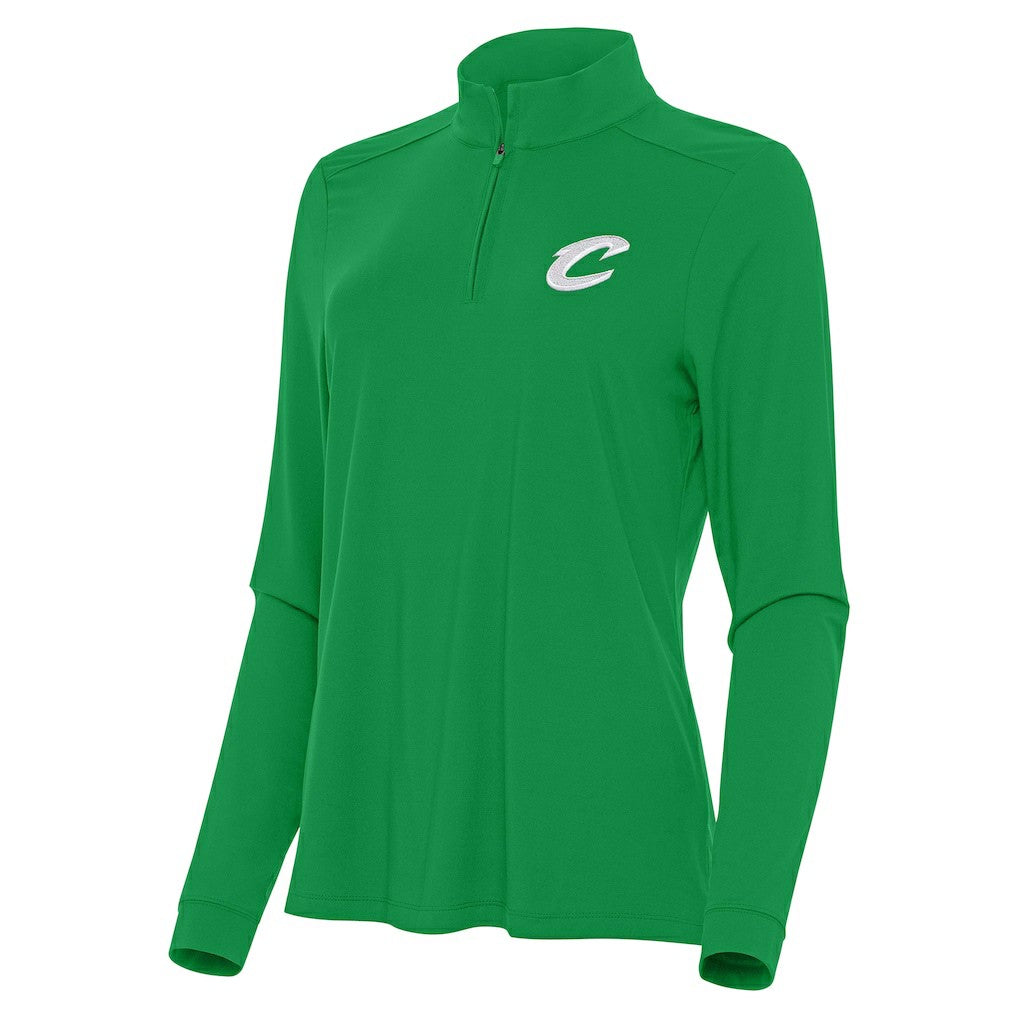 Cleveland Cavaliers Antigua Women's St. Patrick's Day Intent Quarter-Zip Top Kelly Green